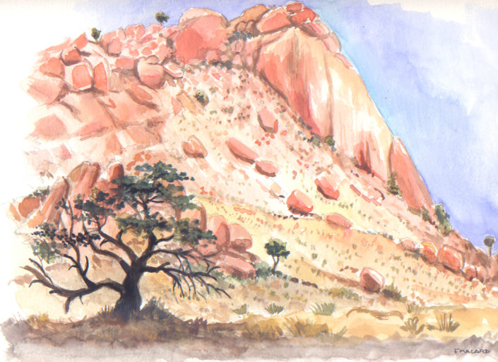 Aquarelle - Namibie - butte de granite