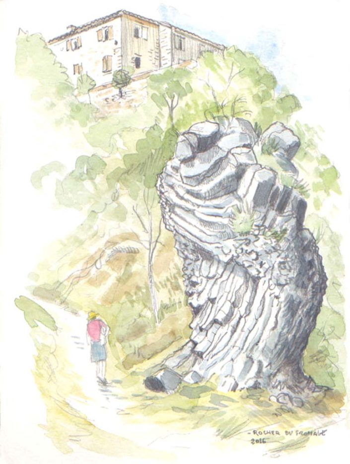 Aquarelle. Ardèche- le rocher-du-fromage