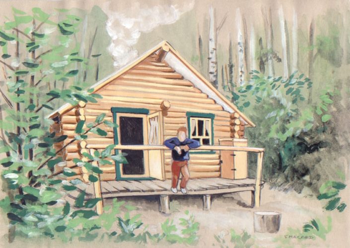 Gouache sur papier.Québec - ma cabane au Canada