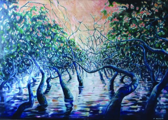 Mangrove, acrylique sur toile montée sur 2 bambous de 2m50