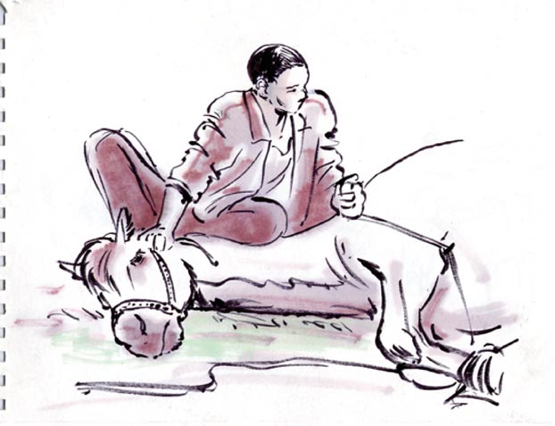 Gyaltsen ferre les chevaux